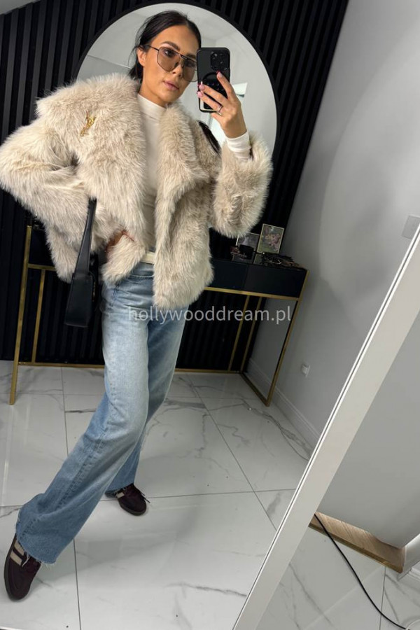 Futerko z kołnierzem zapinane na napy beżowe OTYLIO