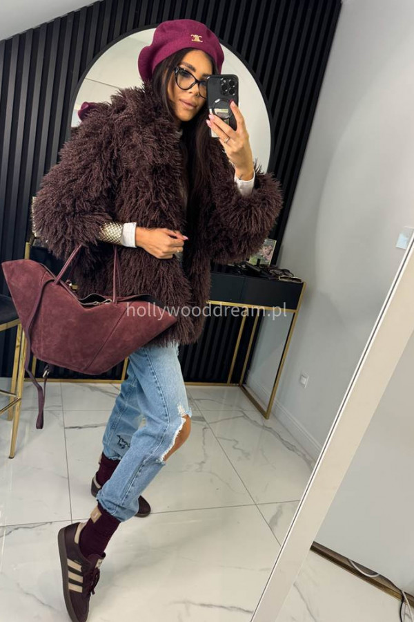 Futro z długim włosem czekoladowe NICOL