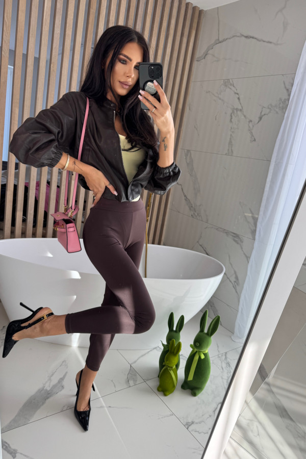 Kurtka bomberka eko-skóra z domieszką bawełny EDEN czekoladowa 06