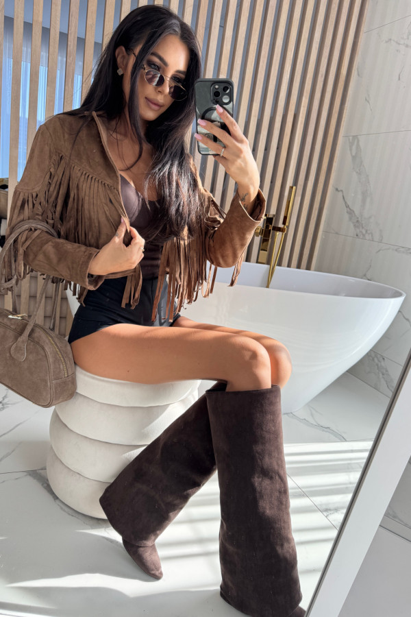 Kurtka zamszowa z frędzlami AGA jasno brązowa 06