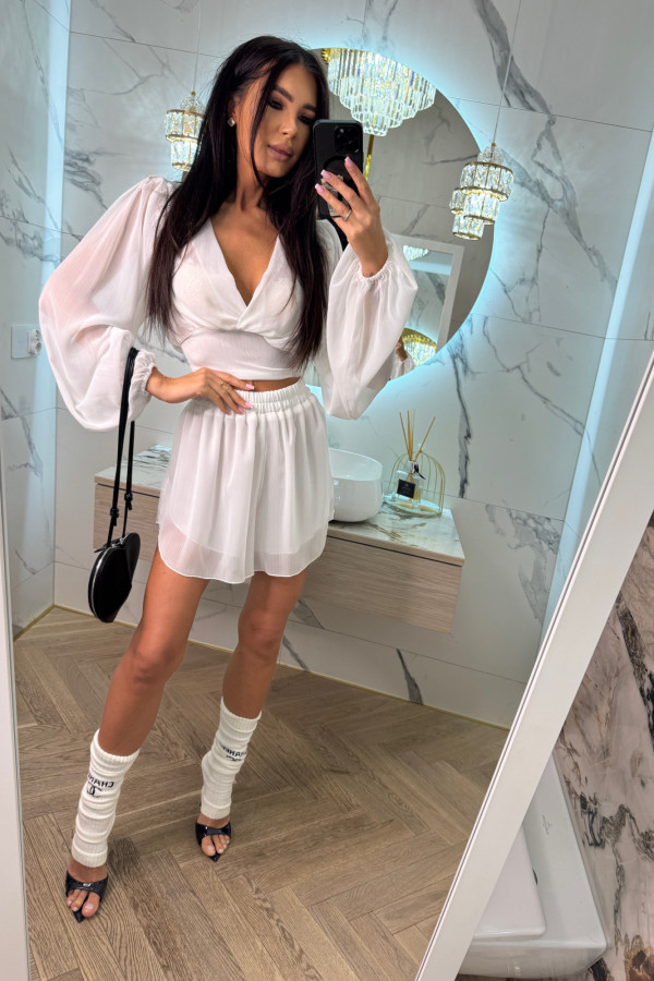 Komplet letni szyfonowy bluzka + spodenki MORENA biały 169