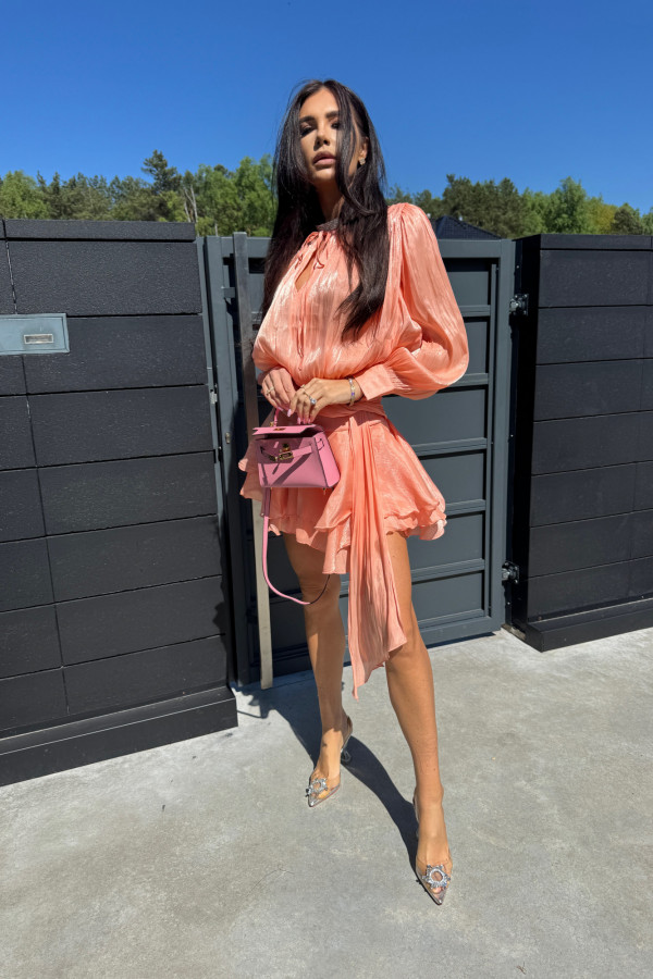 Kombinezon al'a sukienka połyskująca z opływającego materiału JENNY pomarańczowa 09