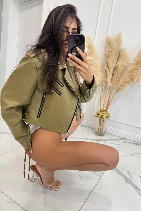 Kurtka ramoneska skóra węża eko skóra LA MILLA zielona 25