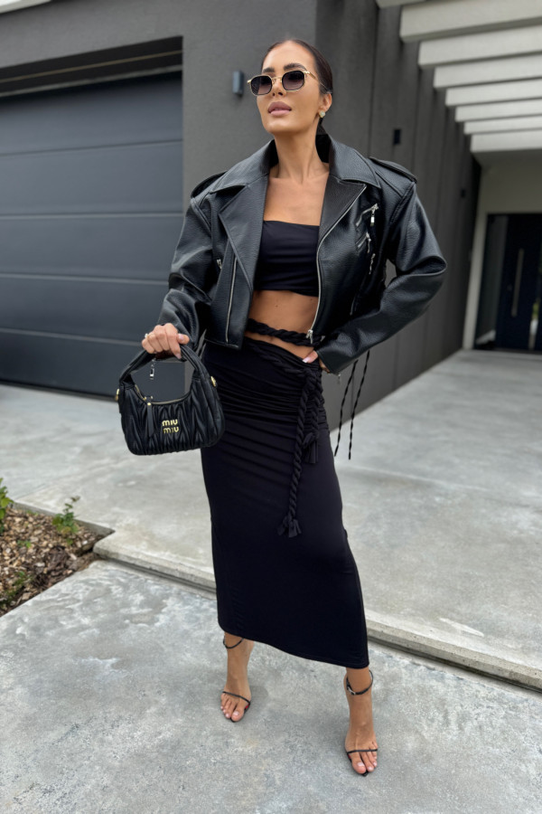 Kurtka ramoneska skóra węża eko skóra LA MILLA czarna 25