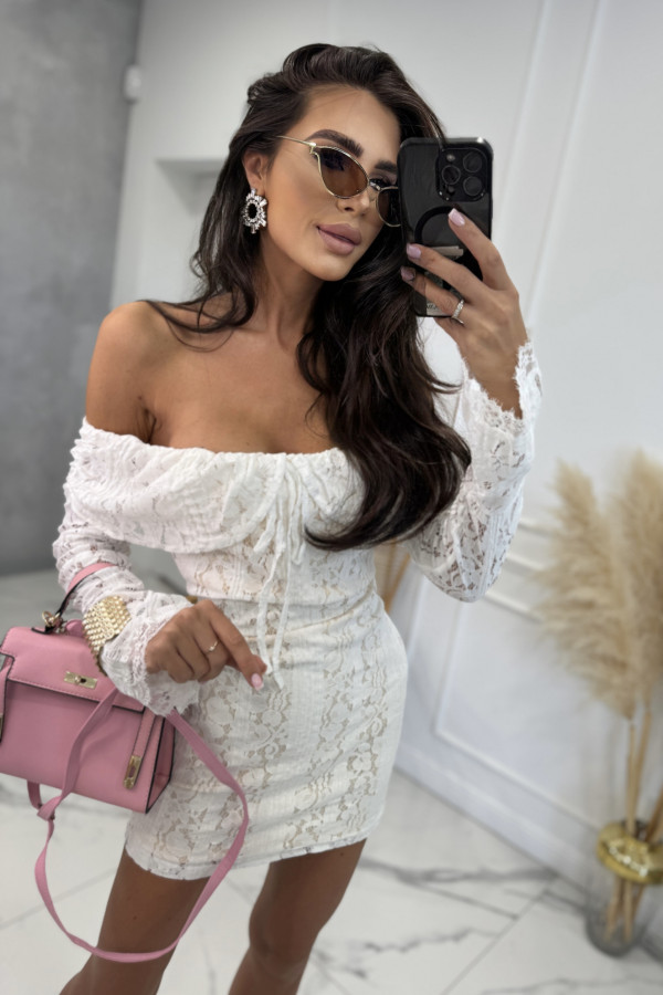 Sukienka mini koronkowa na podszewce EDIT biała 09