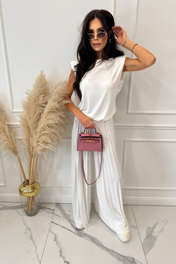 Komplet bluzka + spodnie plisowane szerokie IGOR biały 17