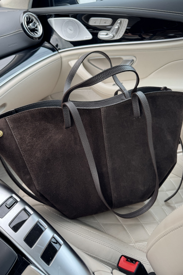 Torebka średnia shopper zamsz + skóra z wkładem NOE czekoladowa