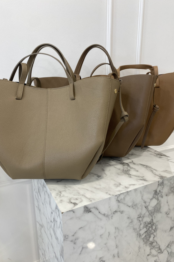 Torebka średnia shopper skórzana z wkładem GLAMOUR mokka