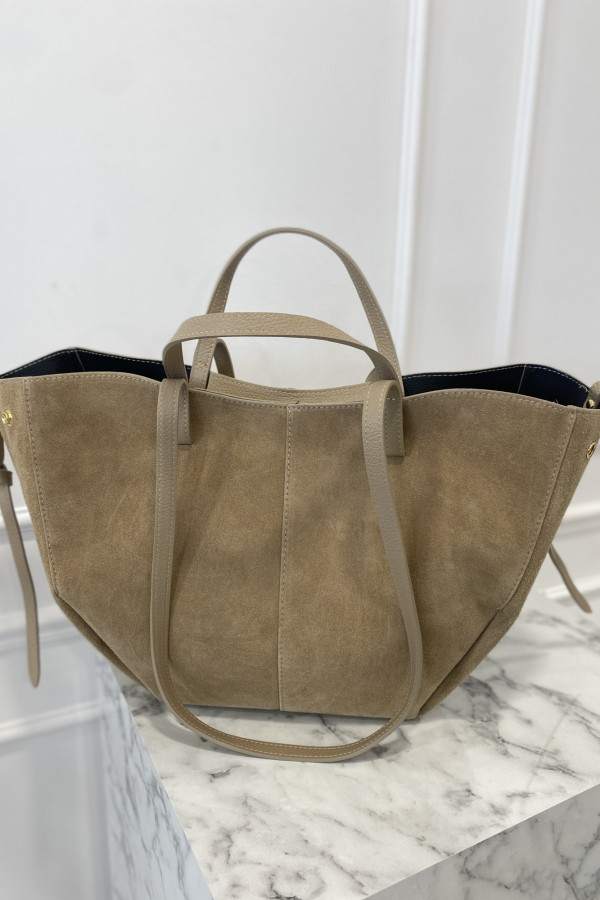 Torebka średnia shopper zamsz + skóra z wkładem NOE beżowa