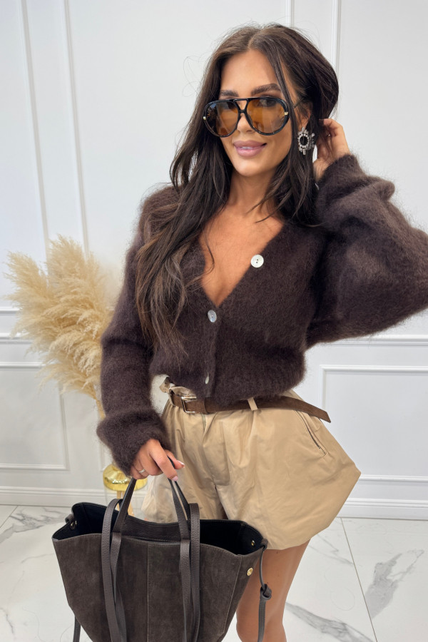 Sweter zapinany na guziki z długim włosem czekoladowy ARTURO