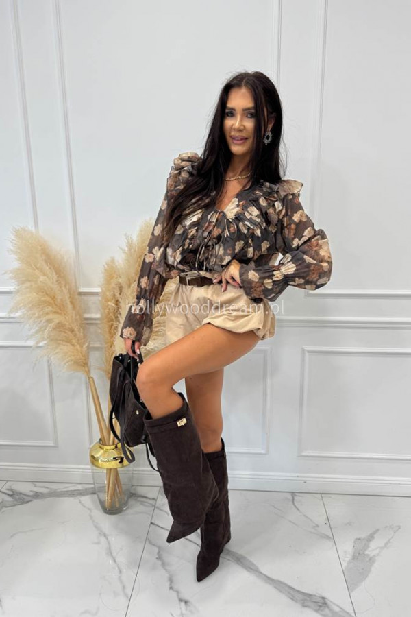 Kozaki zamszowe na słupku z wywniętą cholewką brązowe RELLA