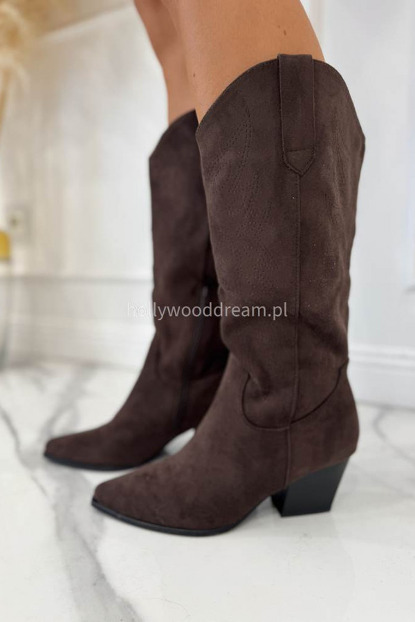 Buty kowbojki wysokie zamszowe brązowe KAIM