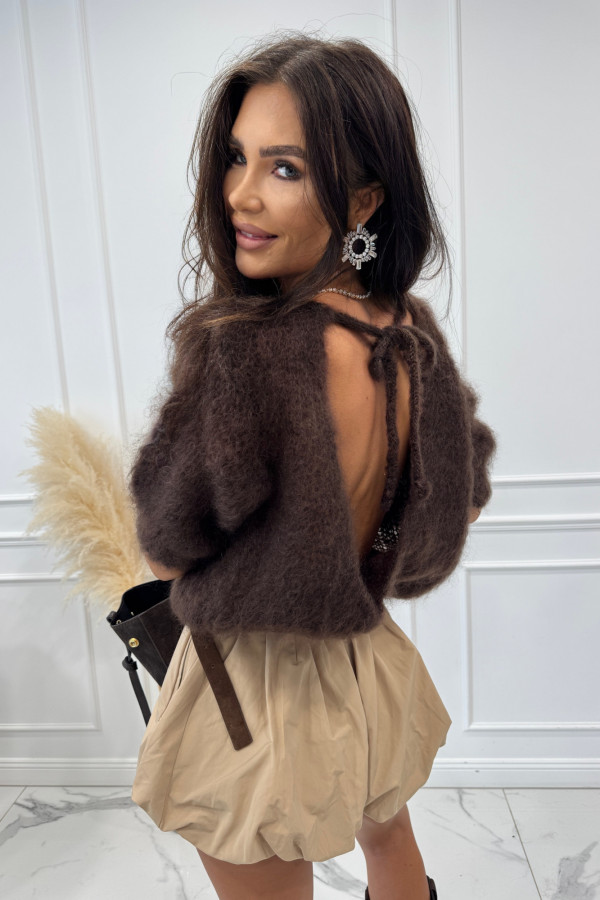 Sweter moherowy z krótkim rękawem i wycięciem na plecach czekoladowy PATI