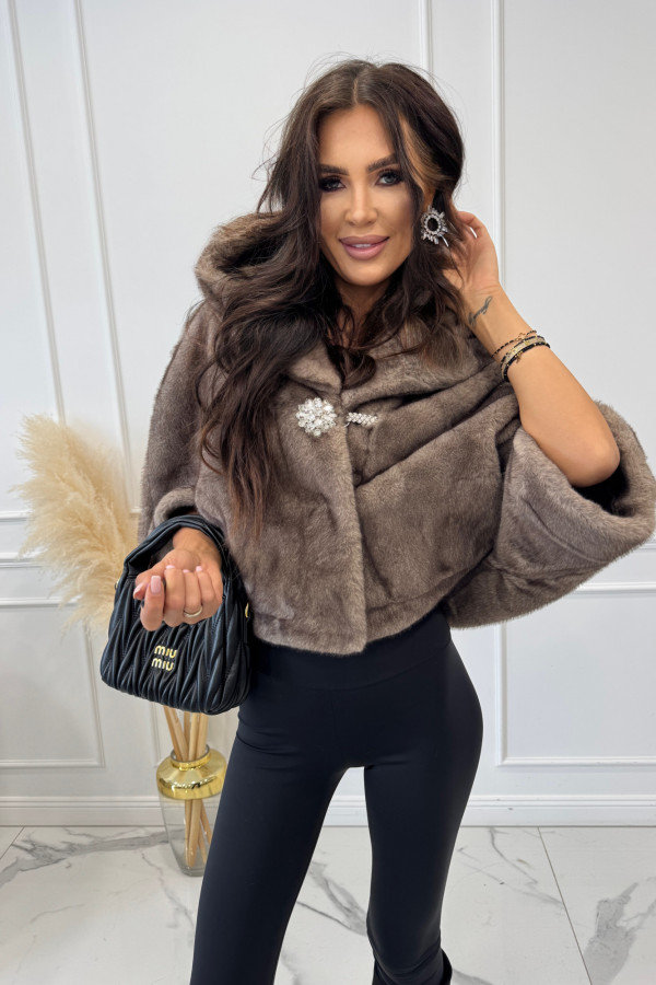 Futro ponczo ze zdobieniem mokka GAJA