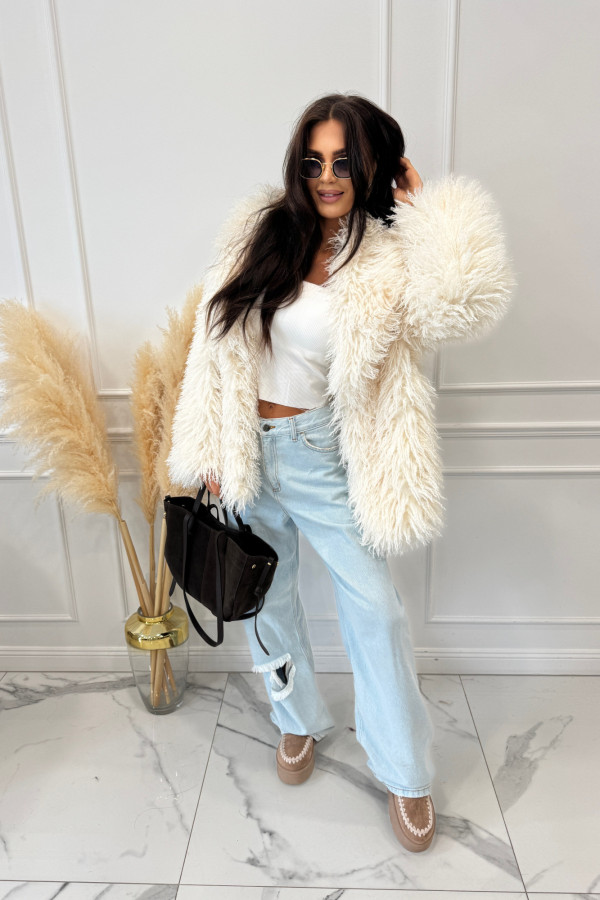 Futro z długim włosem kremowe NICOL