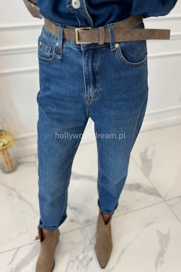 Spodnie boyfriend średni stan z sercem na kieszeniach ciemny jeans LOPEZ