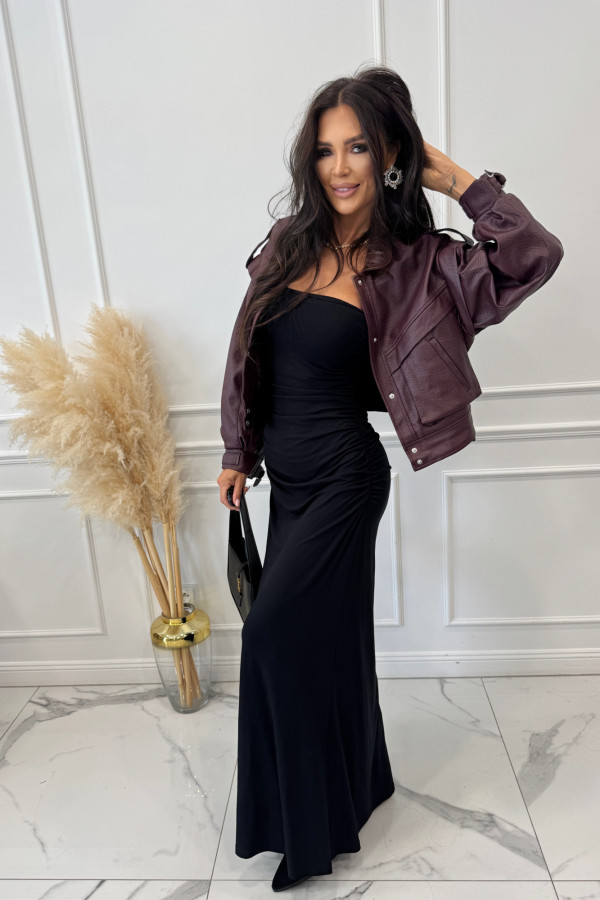 Sukienka maxi tuba bez ramiączek z wiskozą czarna ELIZA