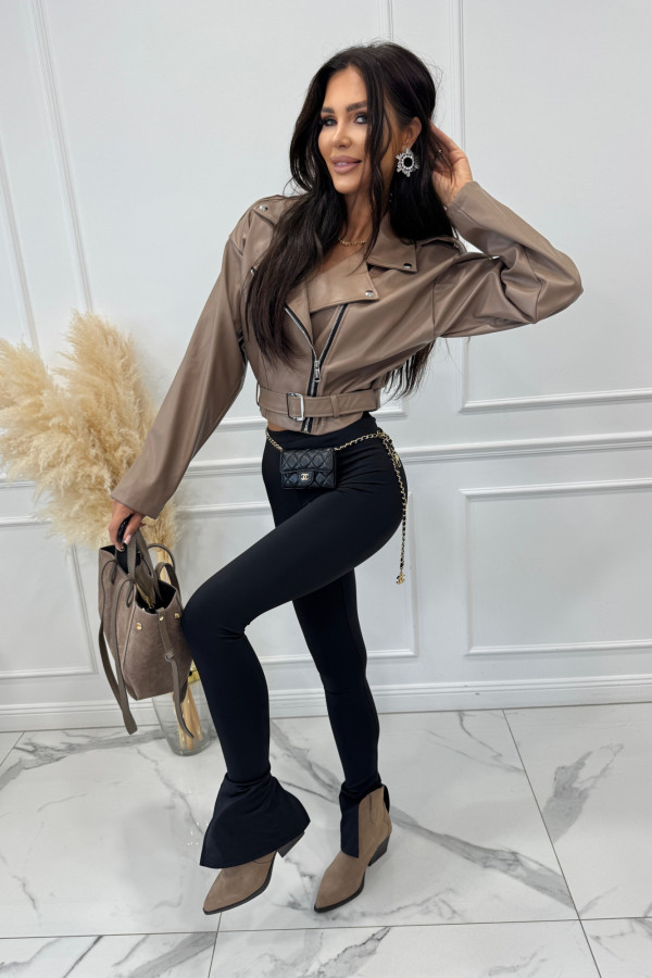 Ramoneska skórzana z paskiem mleczna czekolada KATRIN