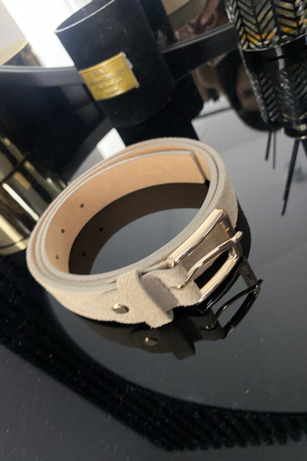 Pasek wąski zamszowy beżowy LUPO