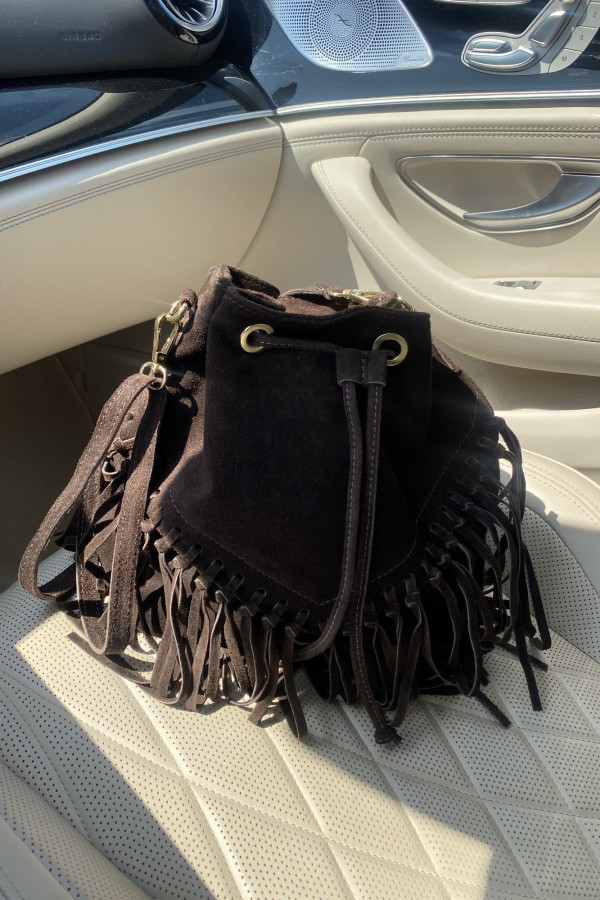 Torebka z frędzlami czekoladowa RETINA