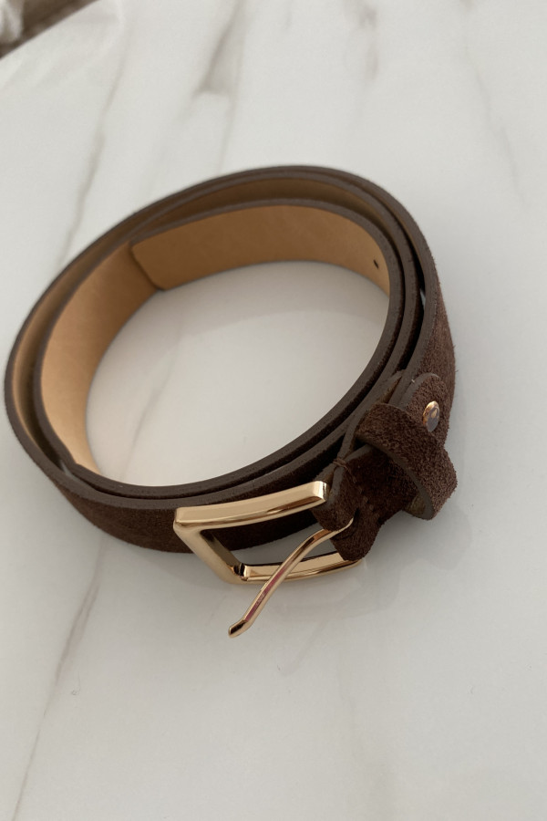 Pasek wąski zamszowy czekoladowy LUPO