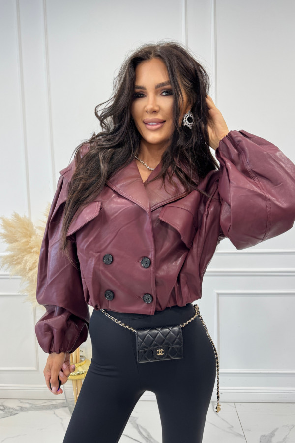 Kurtka skórzana oversize bordowa ILONA