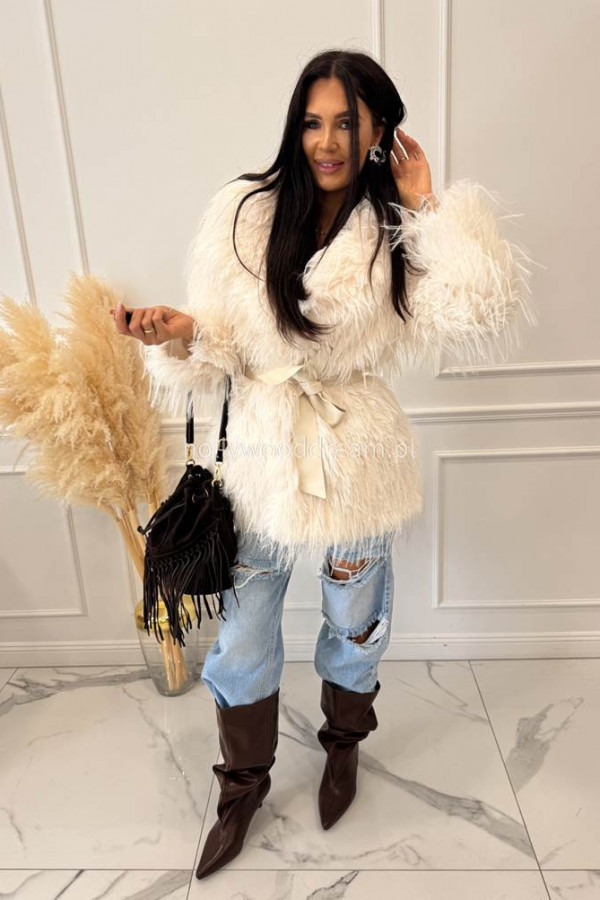 Futro midi z paskiem kremowe Orest