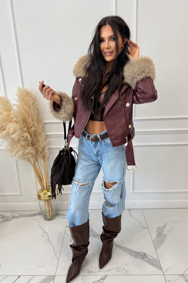 Kurtka skórzana ocieplana bordowa SISI