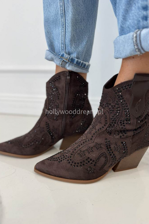 Botki zamszowe z cekinami brązowe LIVIO