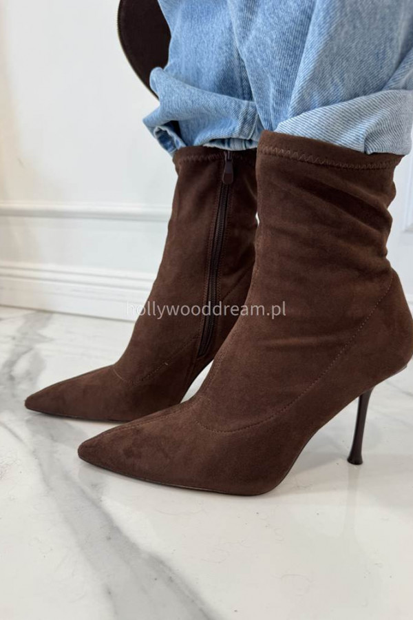 Botki na wysokiej szpilce brązowe LARA