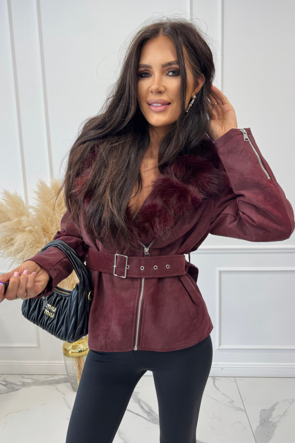 Kurtka a'la zamszowa ocieplana futerkiem bordowa KENDAL