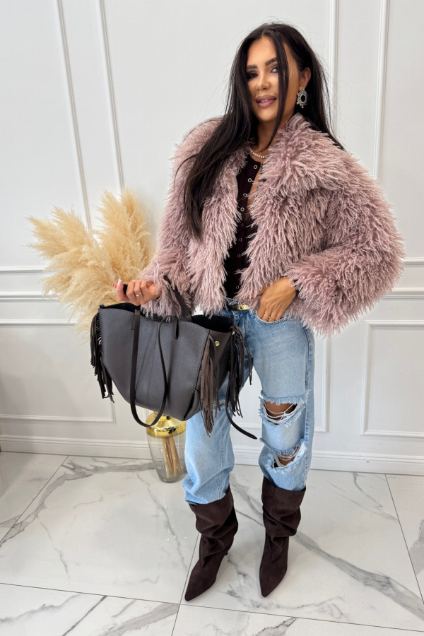 Futerko krótkie z karbowanym włosem brudny róż BIANKA