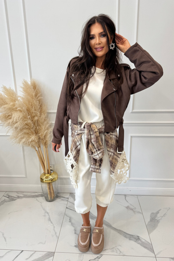 Ramoneska zamszowa z paskiem czekoladowa KATRIN