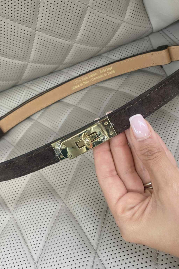 Pasek zamszowy wąski z regulowaniem czekoladowy VERA PELLE