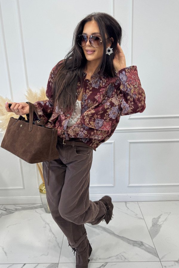 Kurtka z haftowanym wzorem bordowa ANIA