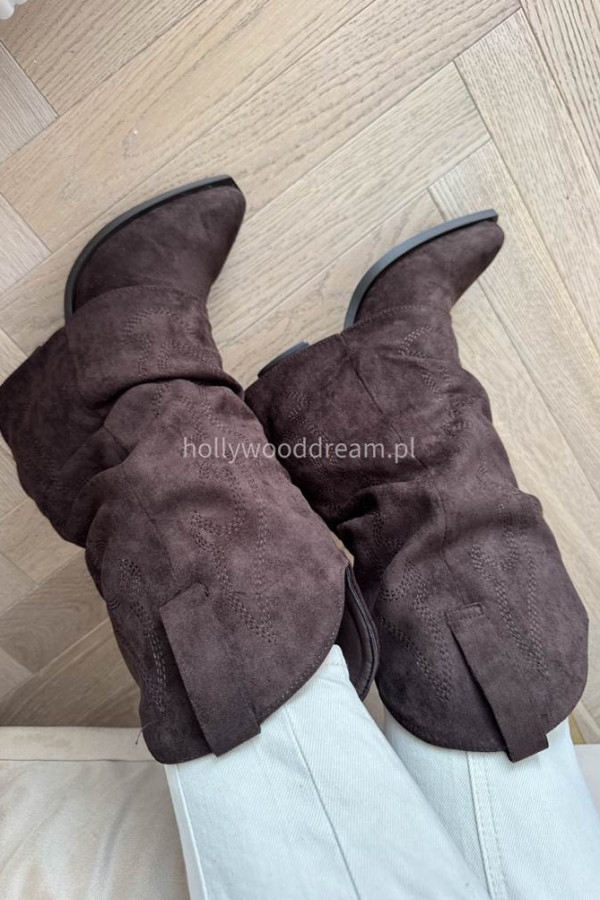 Botki kowbojki we wzory z ukrytym obcasem czekoladowe MERIS