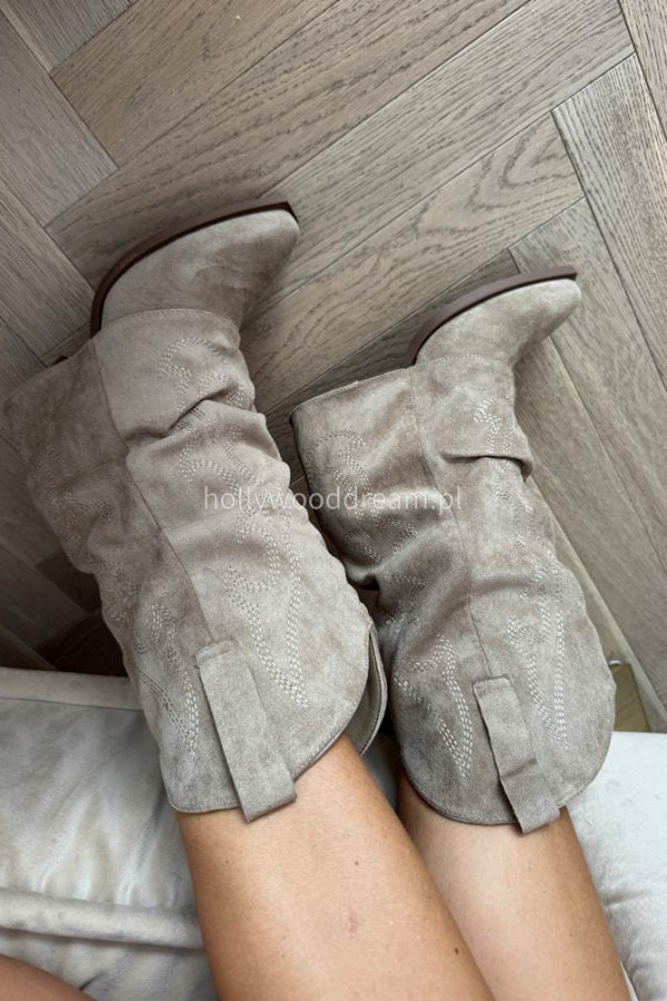 Botki kowbojki we wzory z ukrytym obcasem beżowe MERIS