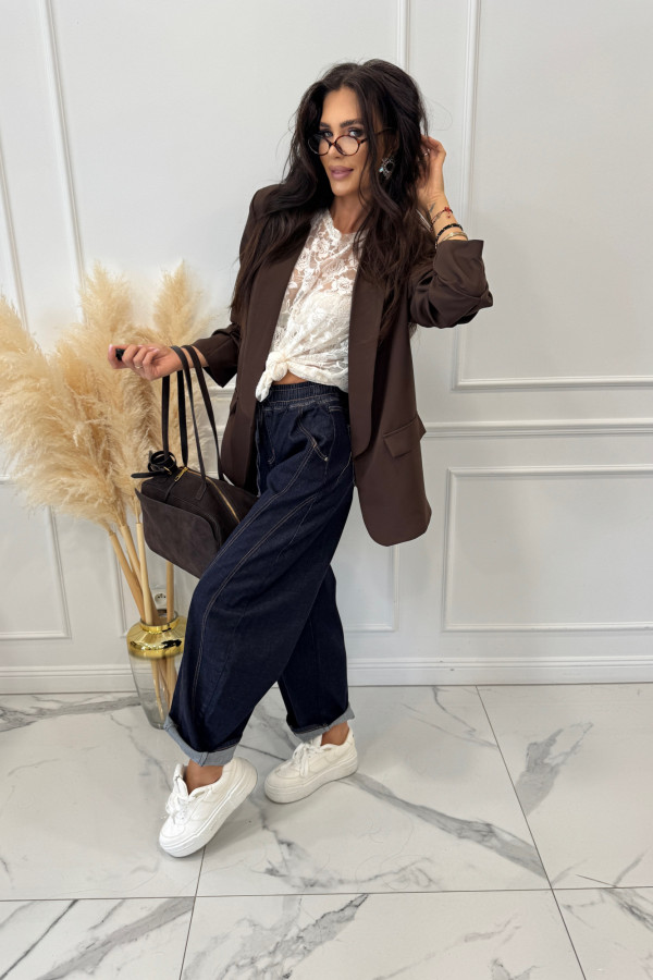 Marynarka oversize marszczony rękaw czekoladowa Jenny 17,06