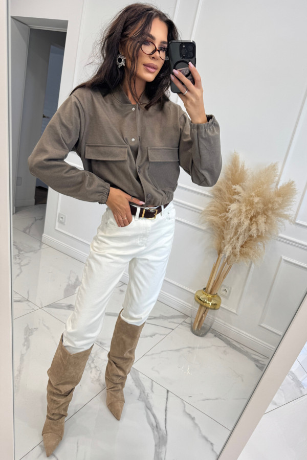 Kurtka z imitacją kieszeni zapinana na napy beżowa KRISTI 94