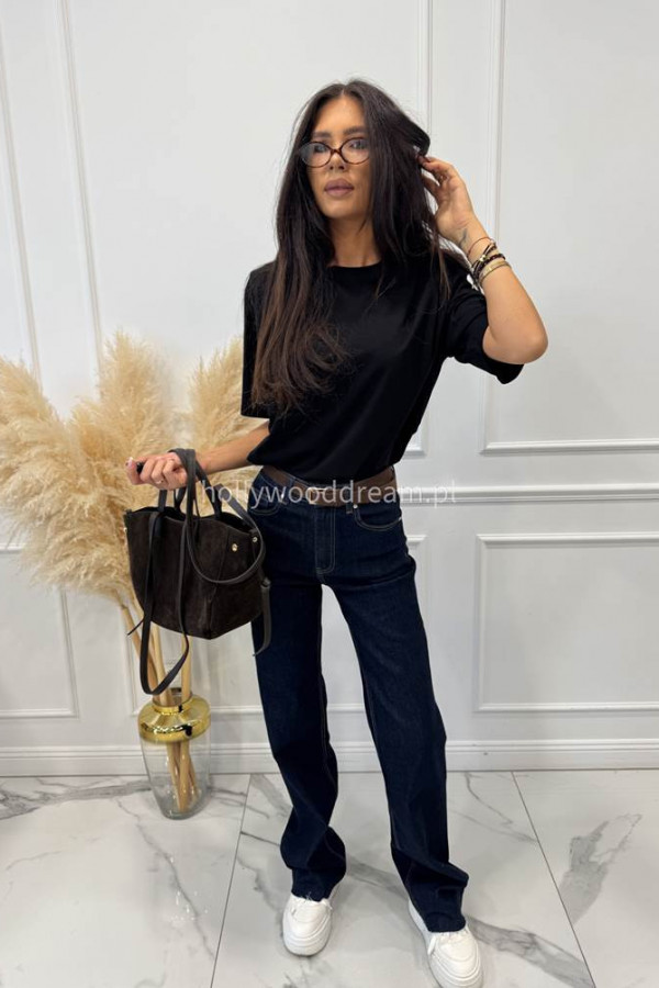 T-shirt bawełniany z poduszkami na ramionach czarny WERA 131