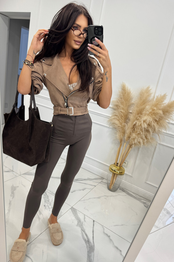 Legginsy z wysoką gumą i zamkiem czekoladowe MACIEK 17