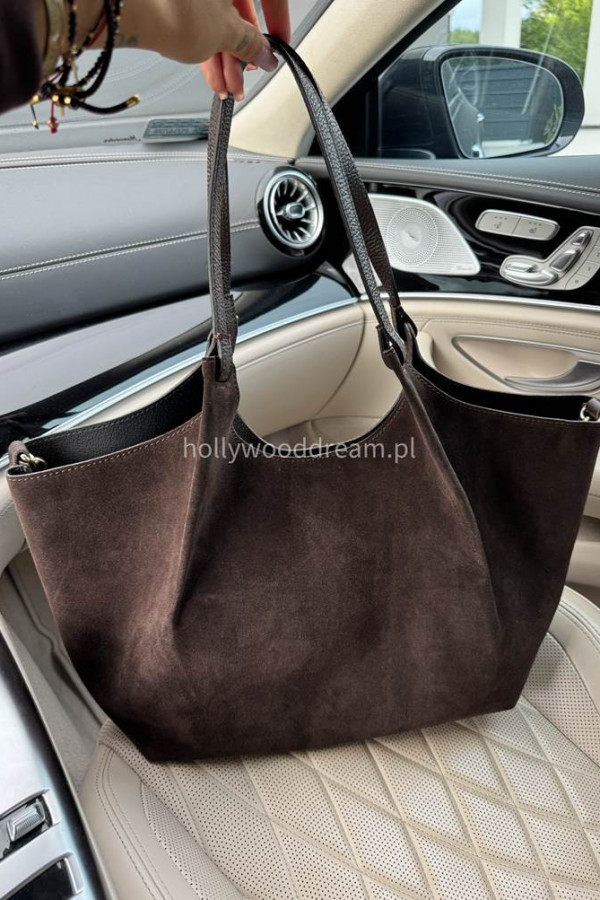 Czekoladowa torebka duża prostokąt zamszowa GLORIA