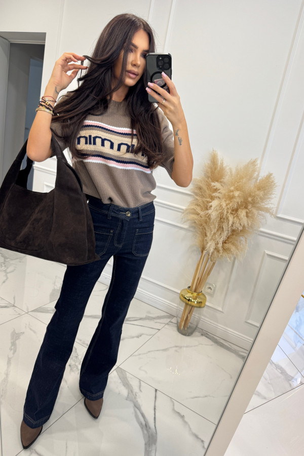 Sweter na krótki rękaw z napisem mleczna czekolada z różowym MILAN 44