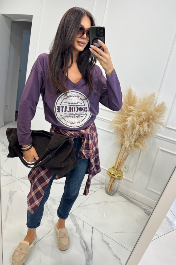 Bluzka bawełniana z okrągłym nadrukiem fioletowa CHOCOLATE 06