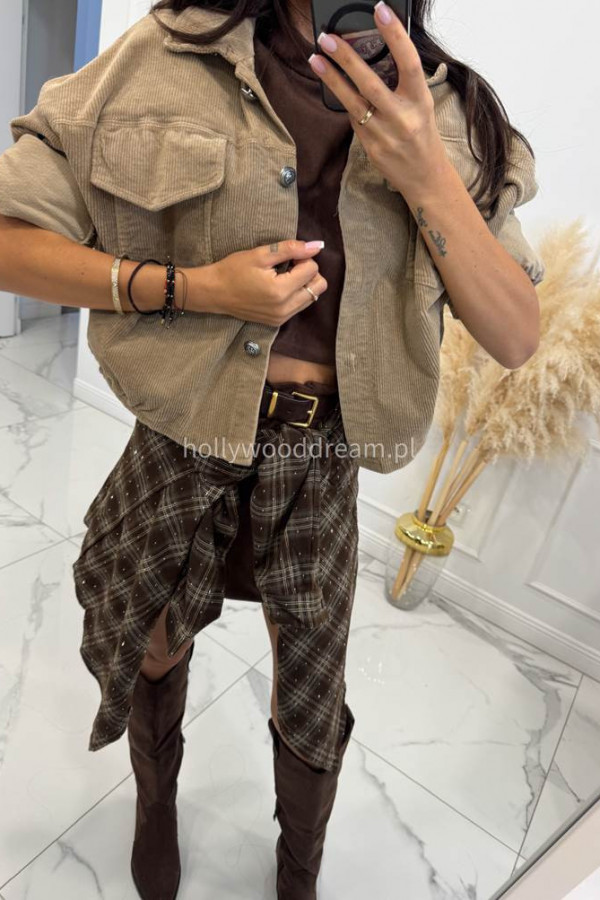 Kurtka sztruksowa bawełniana na guziki jasny beż MARLENA 52