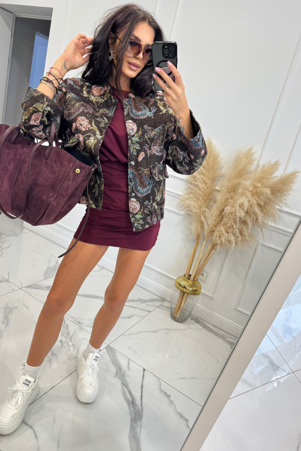 Kurtka z haftowanym wzorem czekoladowa ANIA 06