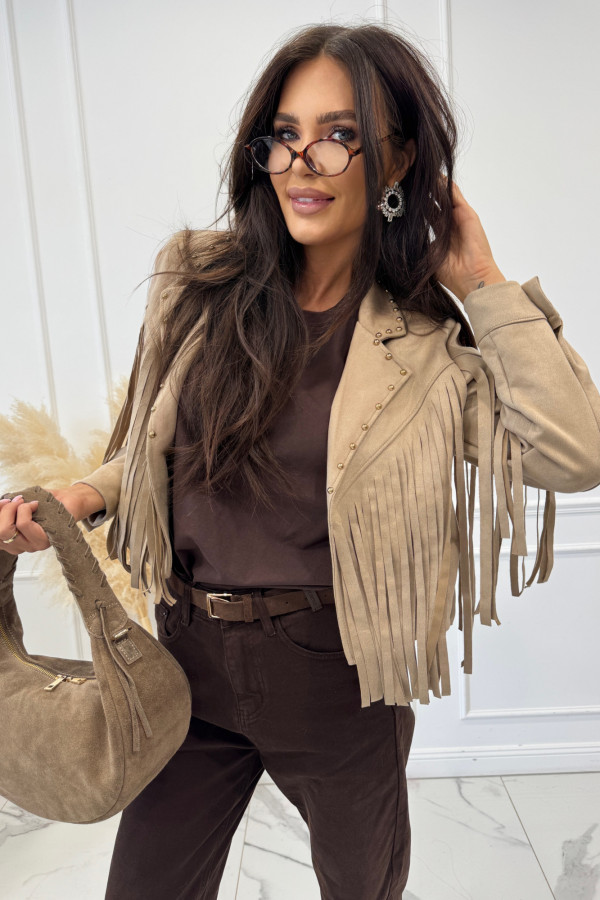 Torebka półksiężyc z małą kieszonką i długim paskiem beżowa FELICJA