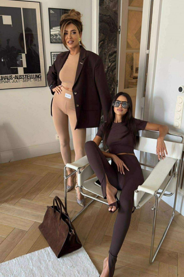 Komplet top + legginsy z rozcięciem czekoladowy KORDIAN 161