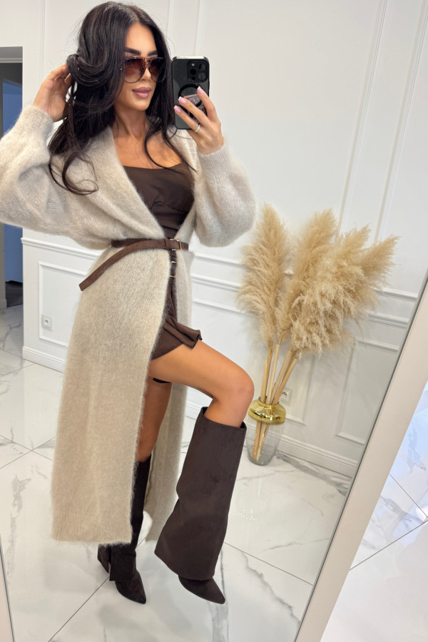 Kardigan długi kid moher jasny beż ANTONIO 06