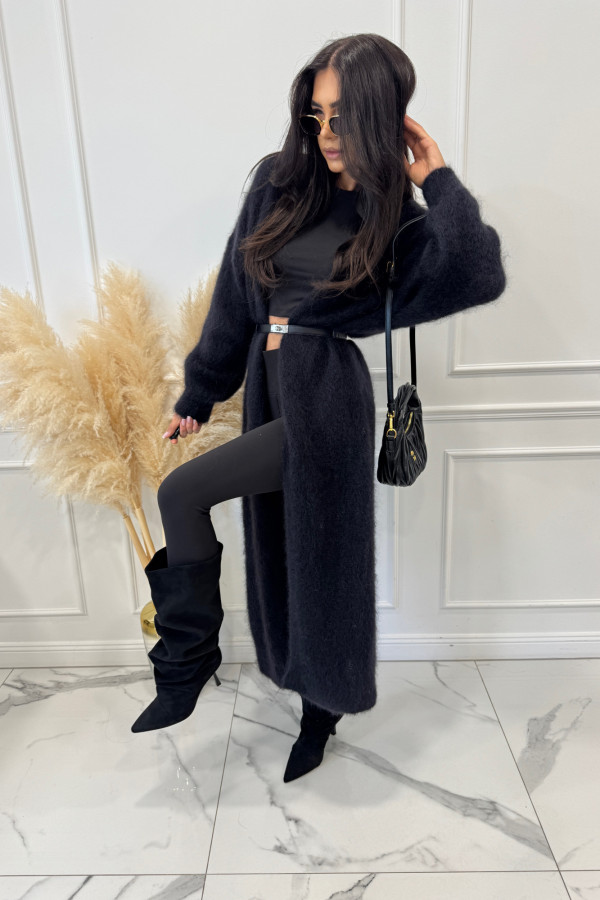 Kardigan długi kid moher czarny ANTONIO 06